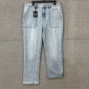 Seven7 Blue High Rise Utility Boyfriend Jeans Relaxed Fit